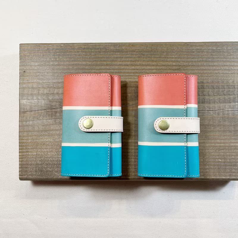 植鞣革牛皮_平口扣條鑰匙套_茄芷傳統三色