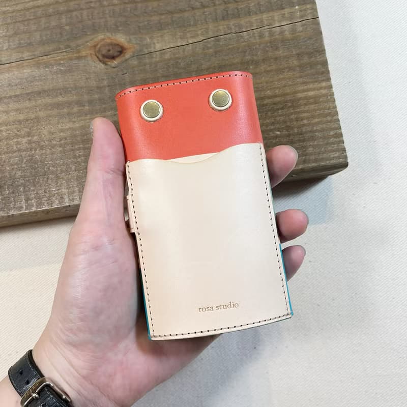 植鞣革牛皮_平口扣條鑰匙套_茄芷傳統三色