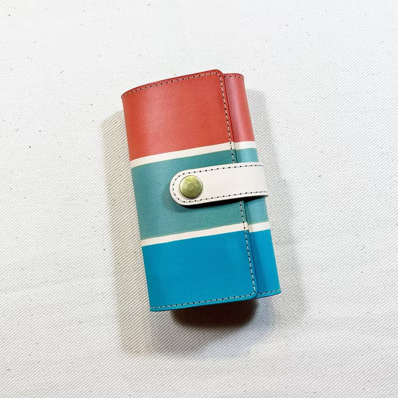 植鞣革牛皮_平口扣條鑰匙套_茄芷傳統三色