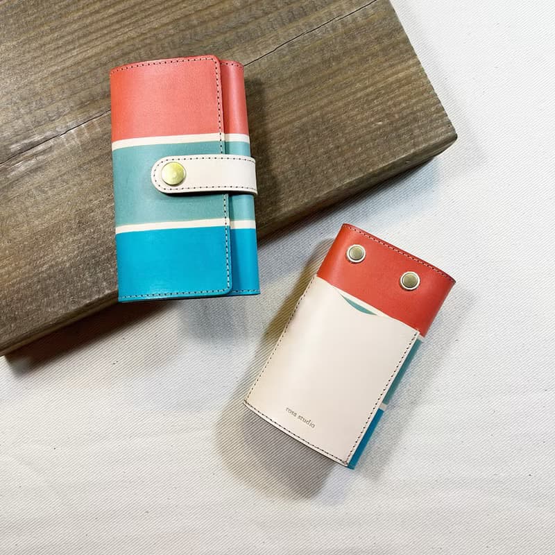 植鞣革牛皮_平口扣條鑰匙套_茄芷傳統三色