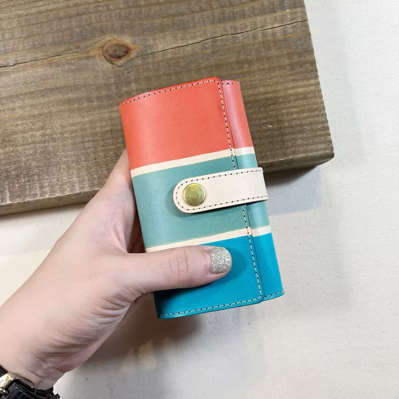 植鞣革牛皮_平口扣條鑰匙套_茄芷傳統三色