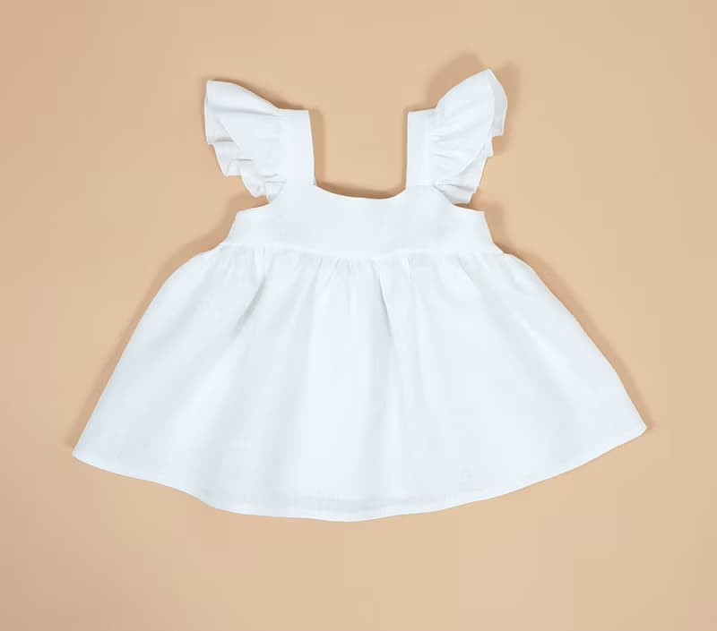 Natural linen ruffle top for baby girl, summer baby linen top,linen baby clothes