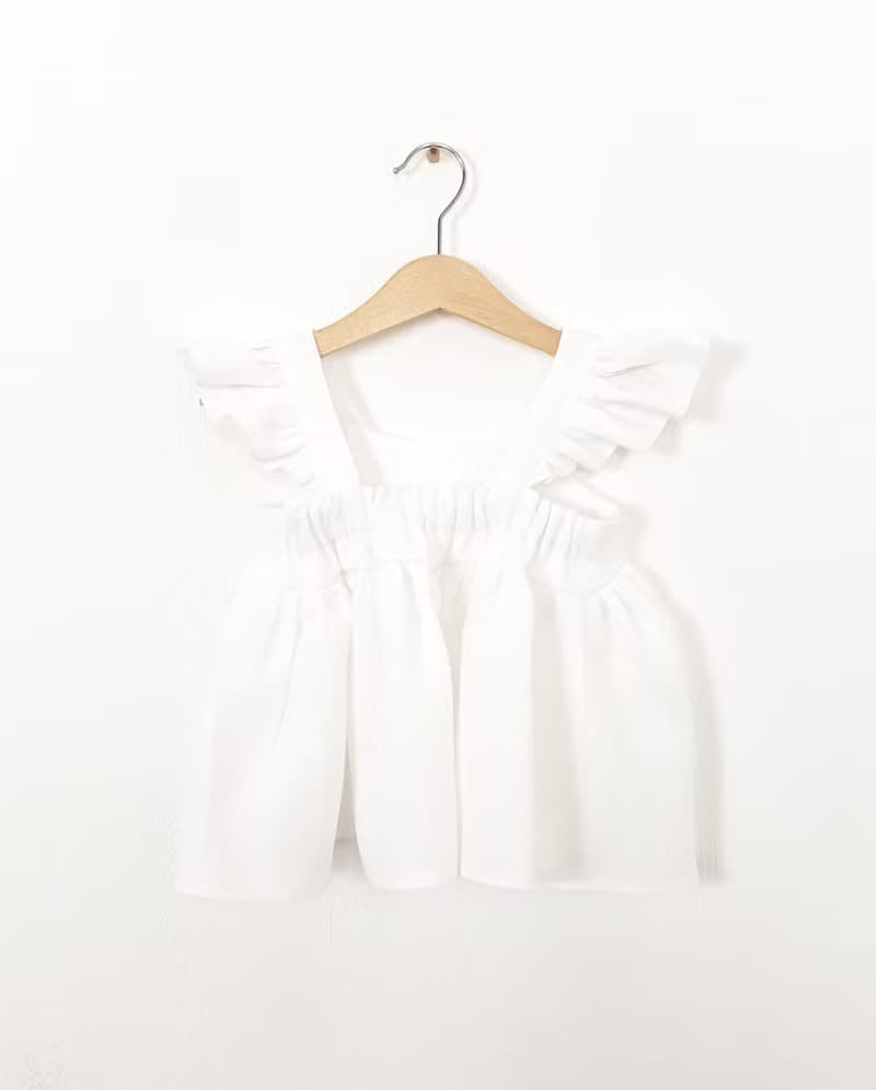 Natural linen ruffle top for baby girl, summer baby linen top,linen baby clothes