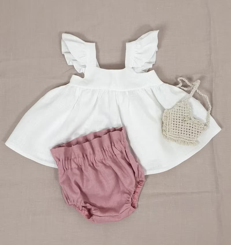 Natural linen ruffle top for baby girl, summer baby linen top,linen baby clothes