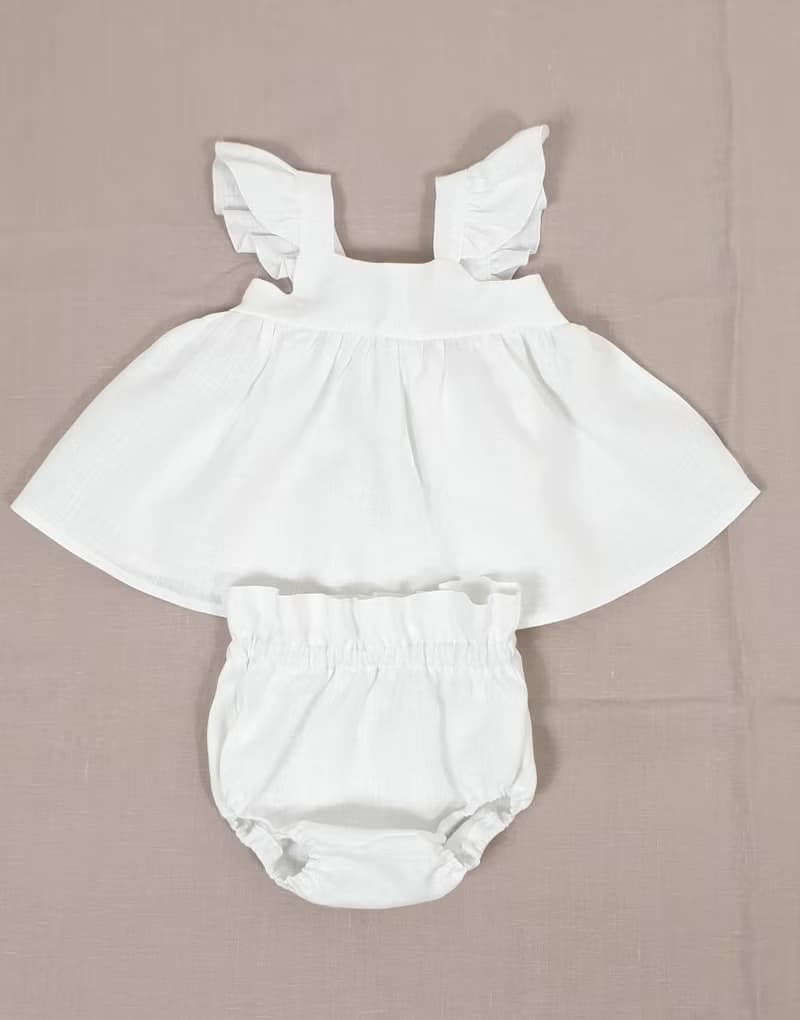 Natural linen ruffle top for baby girl, summer baby linen top,linen baby clothes