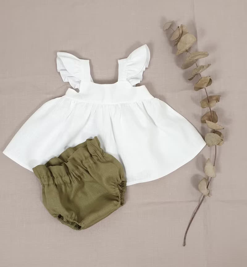 Natural linen ruffle top for baby girl, summer baby linen top,linen baby clothes