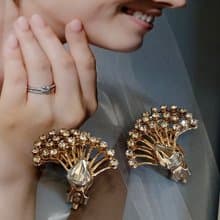 vintage jewelry 奢華氣質開屏萊茵 夾式耳環