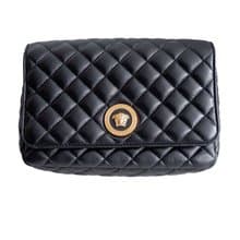 全新品 Versace 黑色小羊皮圓型Medusa Logo 壓紋斜跨鍊條手袋