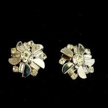 vintage jewelry 典雅鏡面透明萊茵花卉  夾式耳環