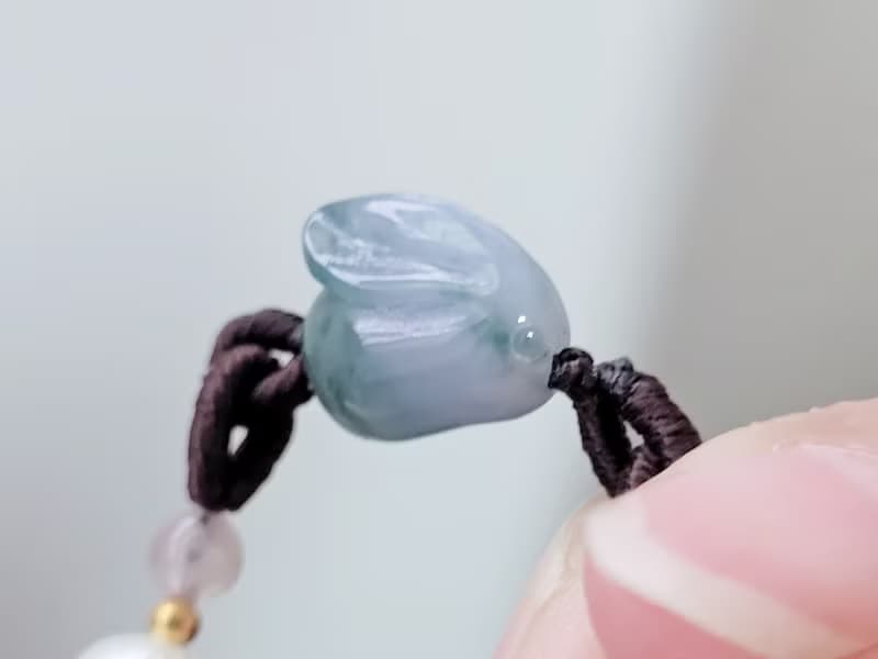 親翠 天然翡翠 冰藍綠飄花長耳優雅兔兔手環 | 生肖兔 | 優雅色美