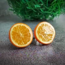Orange funny stud earrings and pin is fruit citrus weird funky quirky earrings