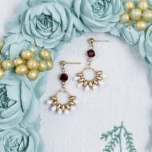 日式串珠-虎眼石煙火花耳環/咖+金