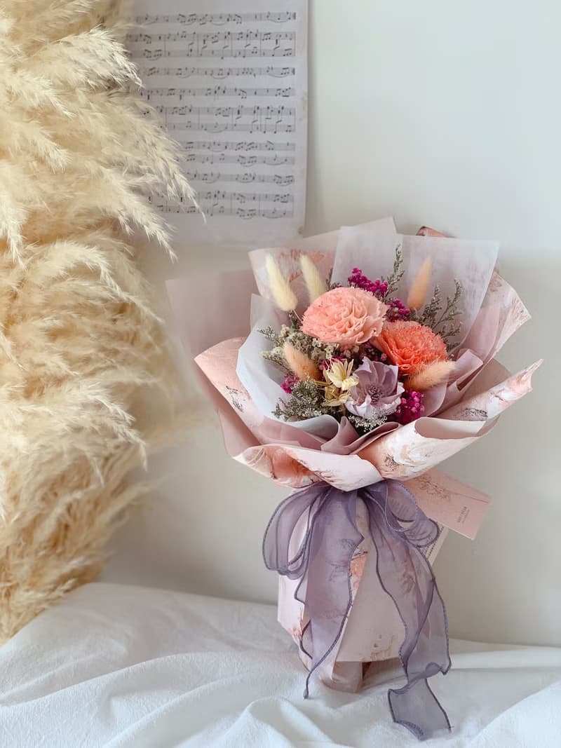 莫內花園油畫風 康乃馨永生花束 乾燥花永生花束 母親節禮物