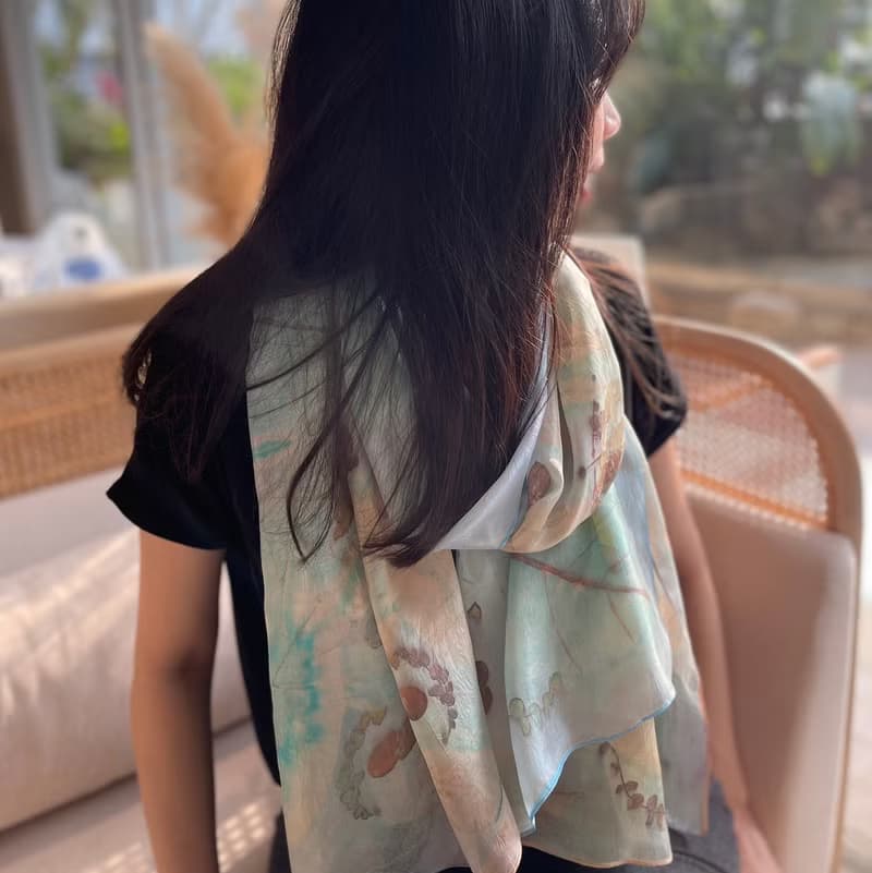 花葉移印染長絲巾 - 莫蘭迪之舞
