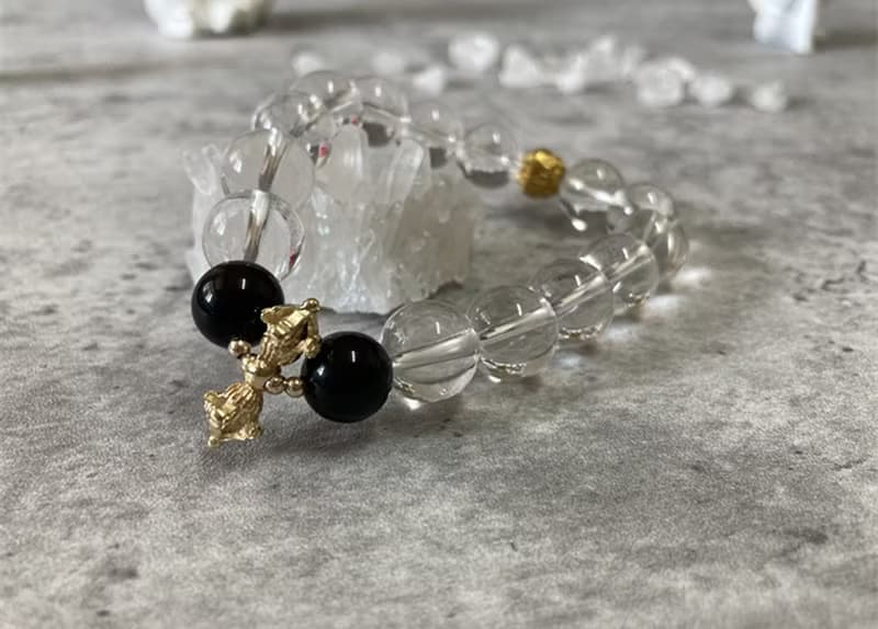 【淨魔 。男性手鍊】天然白水晶、黑曜石|文玩手串|避邪