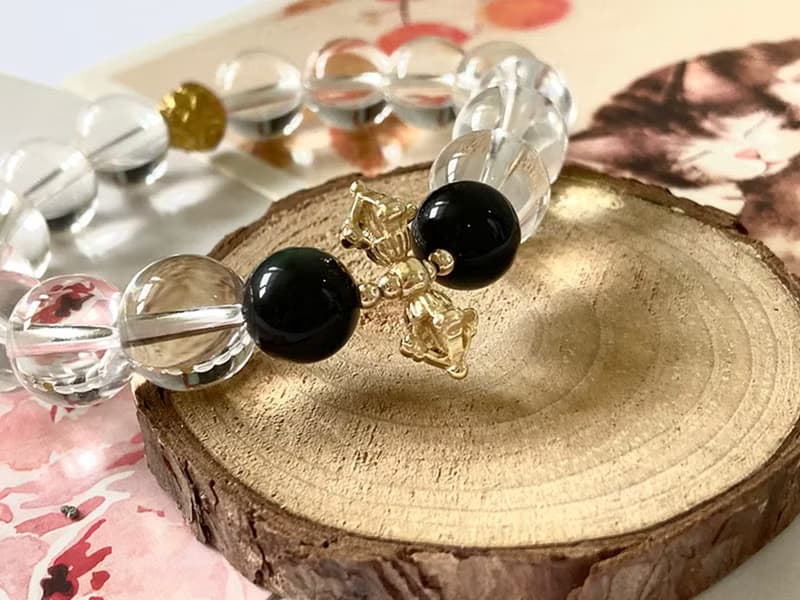 【淨魔 。男性手鍊】天然白水晶、黑曜石|文玩手串|避邪