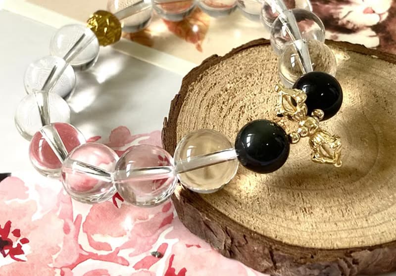 【淨魔 。男性手鍊】天然白水晶、黑曜石|文玩手串|避邪