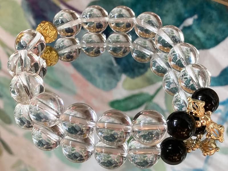 【淨魔 。男性手鍊】天然白水晶、黑曜石|文玩手串|避邪