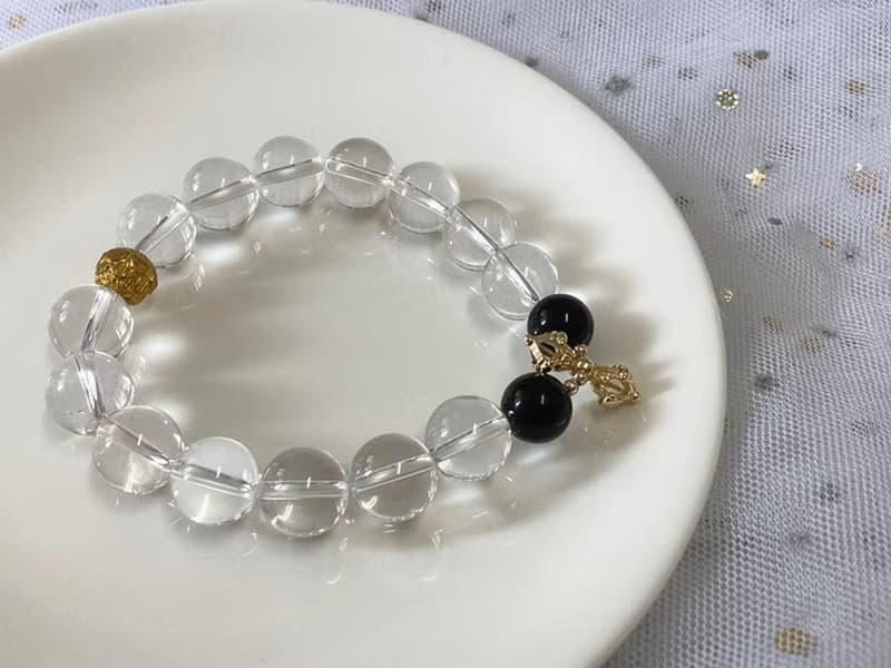 【淨魔 。男性手鍊】天然白水晶、黑曜石|文玩手串|避邪