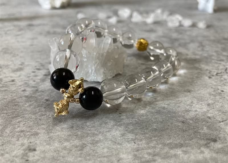 【淨魔 。男性手鍊】天然白水晶、黑曜石|文玩手串|避邪