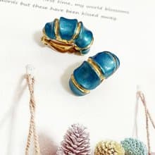vintage jewelry 綻藍竹節琺瑯 夾式耳環