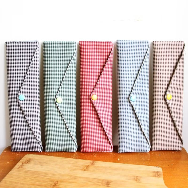 文青風環保筷袋 ~優質細格 全家福 日系 收納包 手作餐具袋.禮物