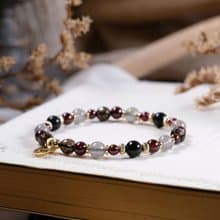 茶晶 黑曜石 石榴石 拉長石  手鍊 天然礦石水晶