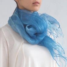 草木染二重織羽毛絲巾 圍巾 藍染