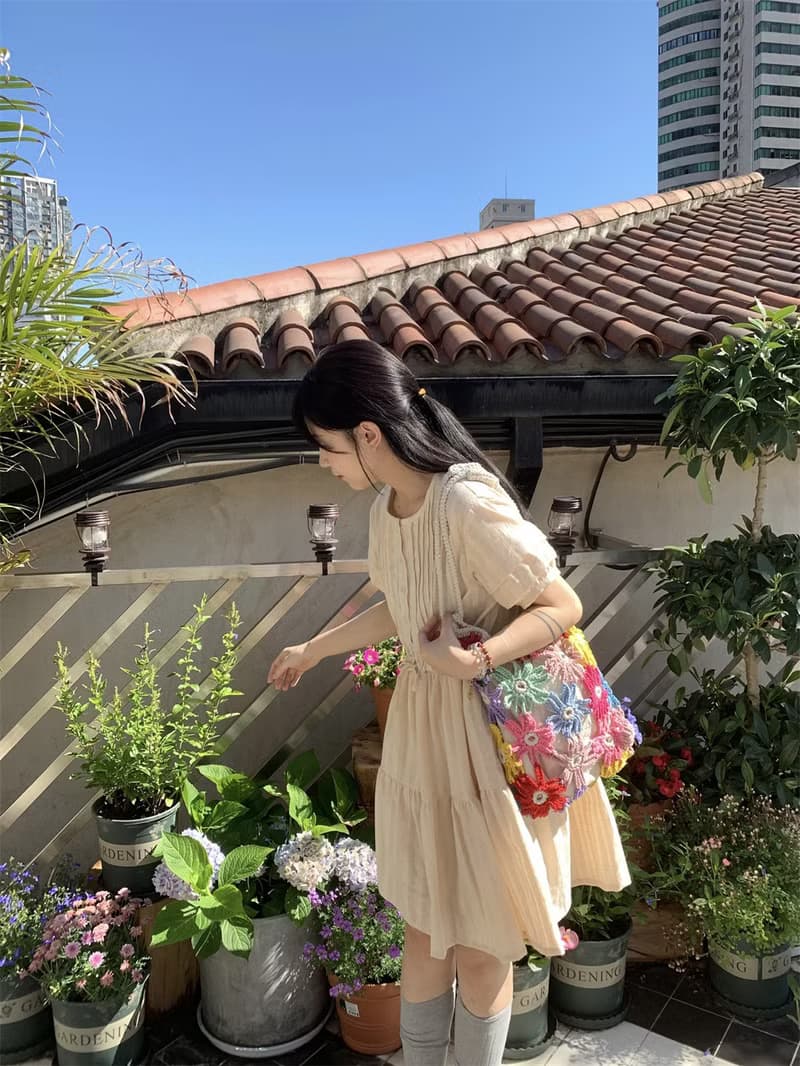 純手工手作 鉤針編織包包 小雛菊 立體拼花 手提單肩包 禮物