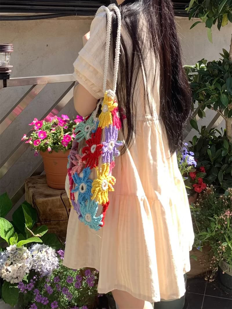 純手工手作 鉤針編織包包 小雛菊 立體拼花 手提單肩包 禮物
