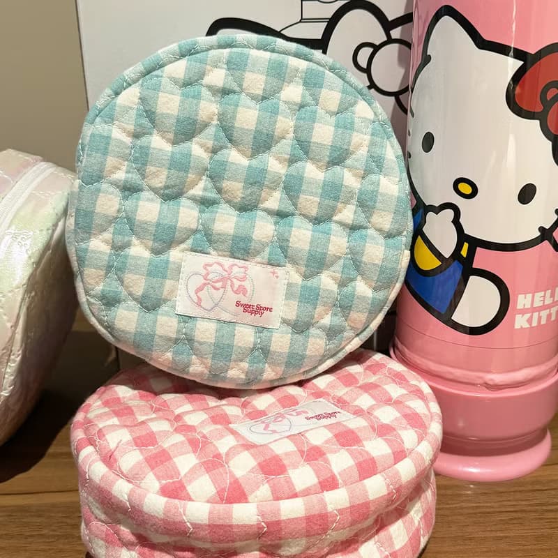 Sweetstore Supply原創藍綠格可愛簡約清新收納圓餅包