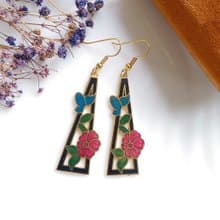 Vintage Jewelry 西洋古董飾品 漂亮花卉 景泰藍 耳勾 針式耳環