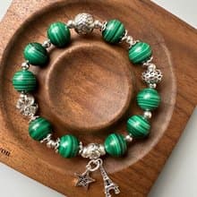 孔雀石。S925純銀。免運。原創手鍊。