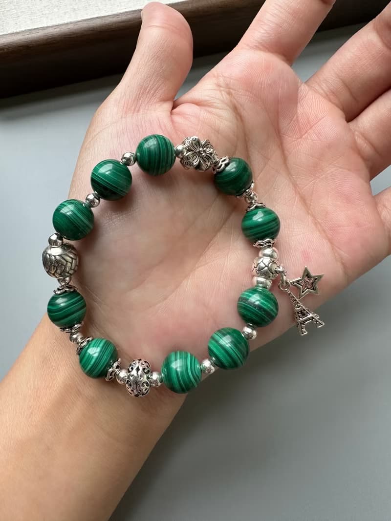 孔雀石。S925純銀。免運。原創手鍊。