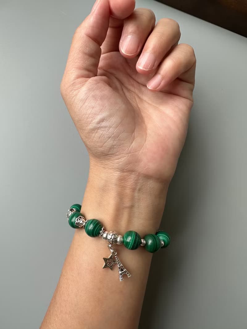 孔雀石。S925純銀。免運。原創手鍊。