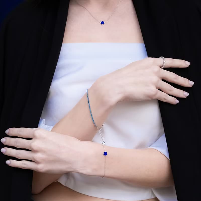 LA LIGNE LIGHT BLUE SLIM TENNIS BRACELET