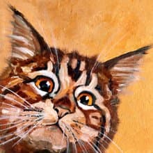 Tabby Kitten Original Painting, Funny Pet Portrait, Cat Wall Art, Cute Animal
