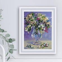 用鲜花绘画, White flowers painting, Original floral art, Bouquet painting, 油畫 白花