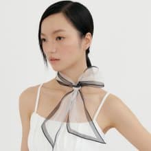 【Ven & Qu】絲質紗 Aura 圍巾 象牙黑 10×115 公分