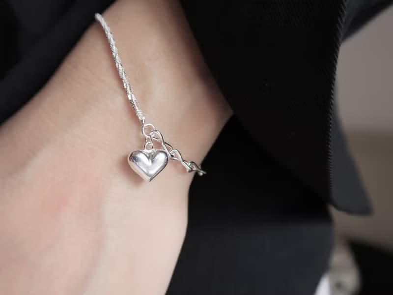 聖誕禮物 925純銀 星光 愛心 不對稱鍊 手鍊 免費包裝