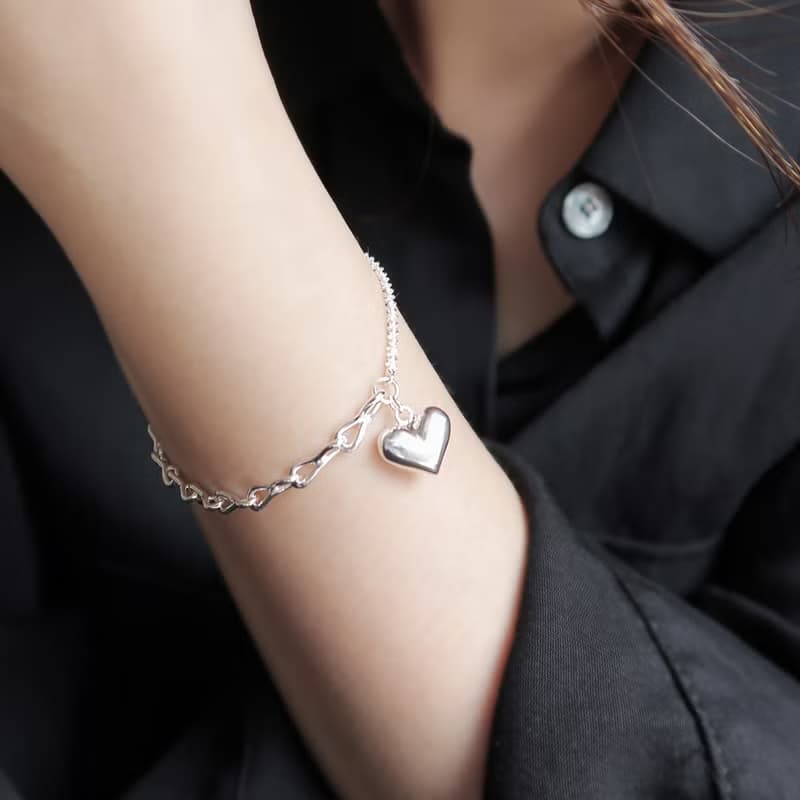 聖誕禮物 925純銀 星光 愛心 不對稱鍊 手鍊 免費包裝