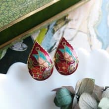 Vintage Jewelry 西洋古董飾品 紅底 小巧花蝶 景泰藍 夾式耳環