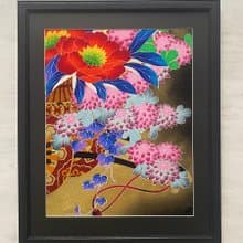 着物からつくるアートパネル29　色打掛　友禅着物　大輪　着物リメイク　新築祝い　和室インテリア　縁起物