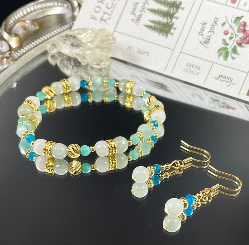 午後の薄荷茶 | 翡翠 天河石 藍磷灰 | 幸福時光 | 女士水晶手鍊