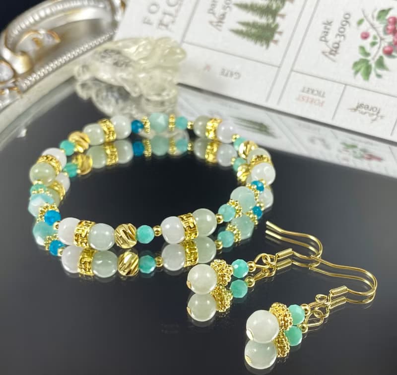 午後の薄荷茶 | 翡翠 天河石 藍磷灰 | 幸福時光 | 女士水晶手鍊