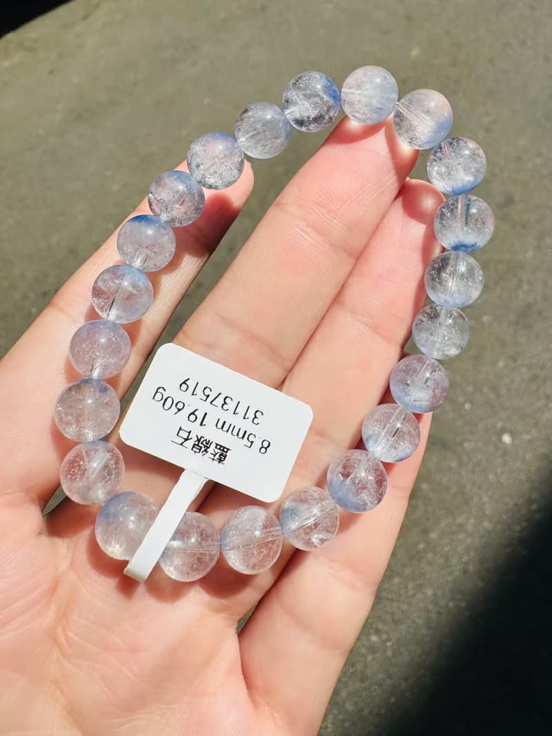 小精品天然藍線石水晶8.5mm19.60g防甲狀腺亢進加強表達能力