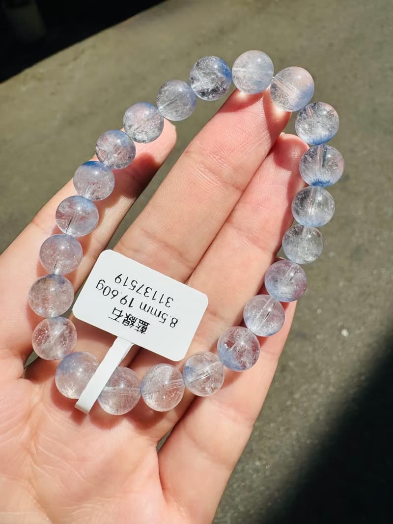小精品天然藍線石水晶8.5mm19.60g防甲狀腺亢進加強表達能力
