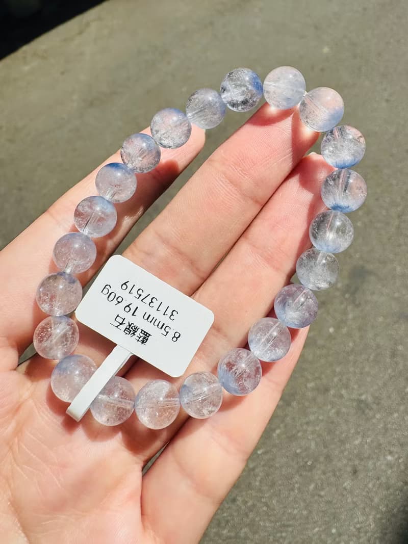 小精品天然藍線石水晶8.5mm19.60g防甲狀腺亢進加強表達能力