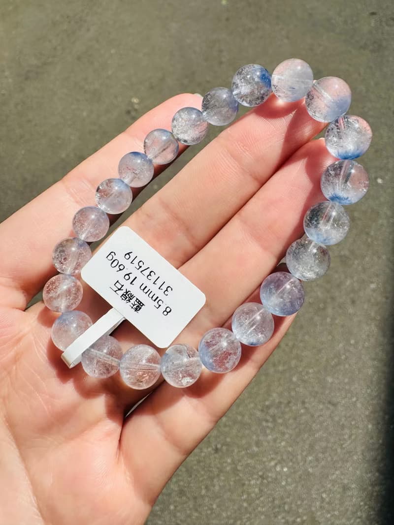 小精品天然藍線石水晶8.5mm19.60g防甲狀腺亢進加強表達能力