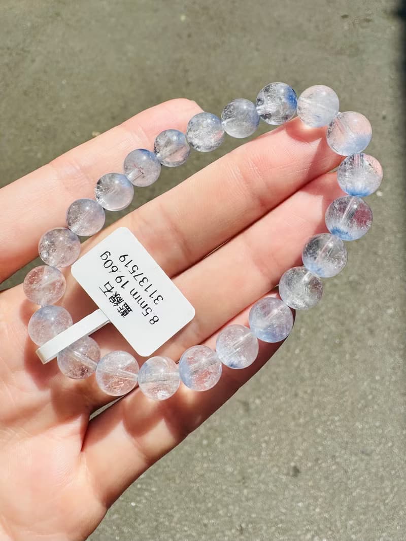 小精品天然藍線石水晶8.5mm19.60g防甲狀腺亢進加強表達能力